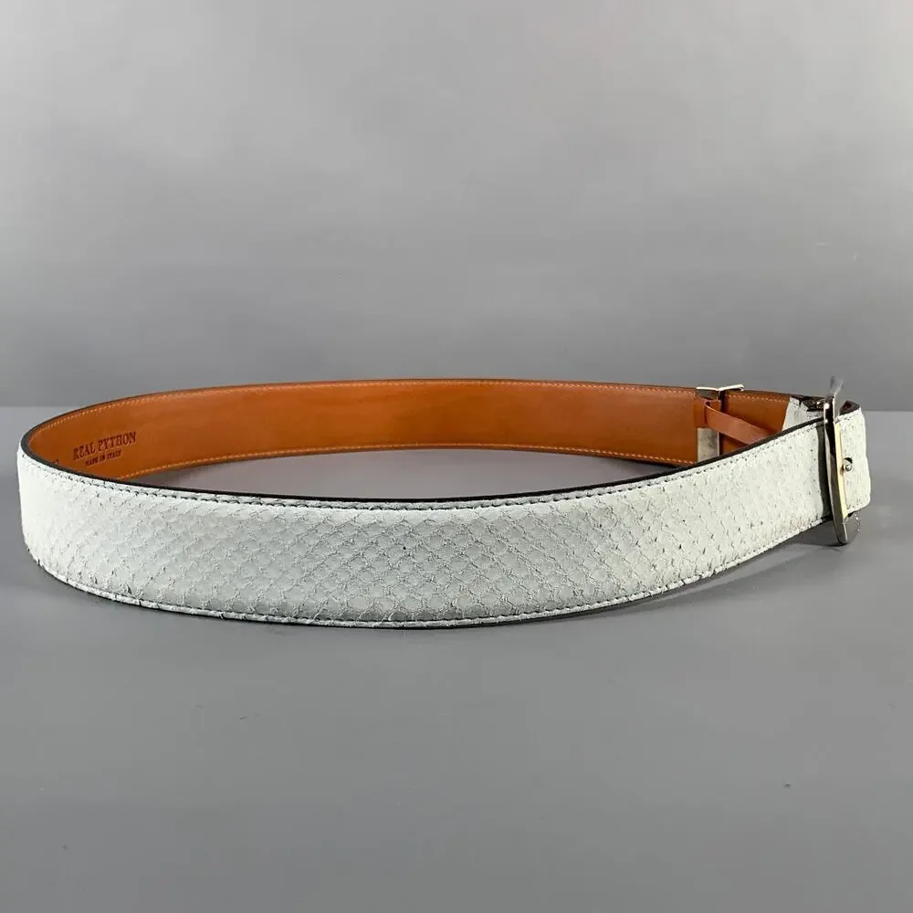 BILLIONAIRE COUTURE Size 40 Off White Textured Phython Skin Leather Belt